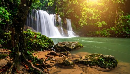 Lush waterfall cascading through a tropical jungle (1)