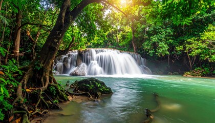 Lush waterfall cascading through a tropical jungle (2)