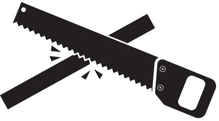 Silhouette of a handsaw cutting through a plank