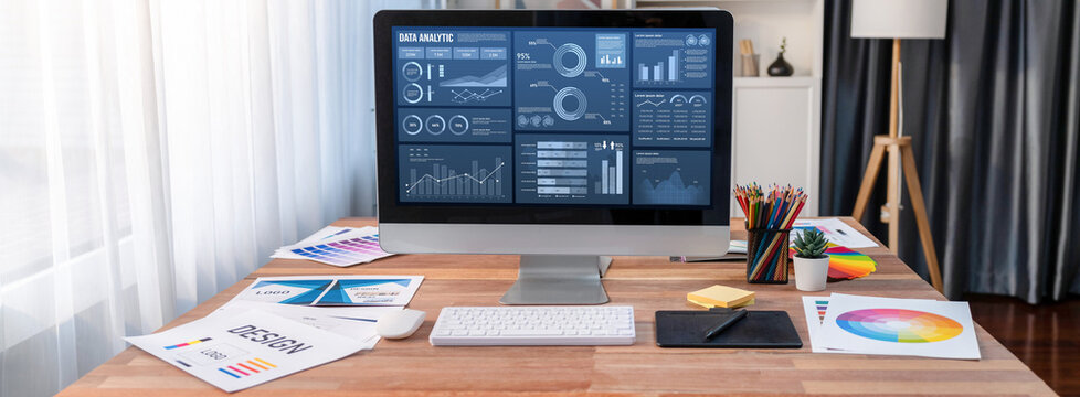 Business data dashboard provide business intelligence analytic for marketing strategy planning brisk with big data set to analyze customer demands and foreseeing business future