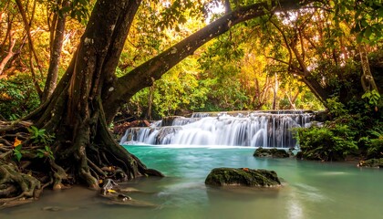 Lush waterfall nestled in a vibrant forest