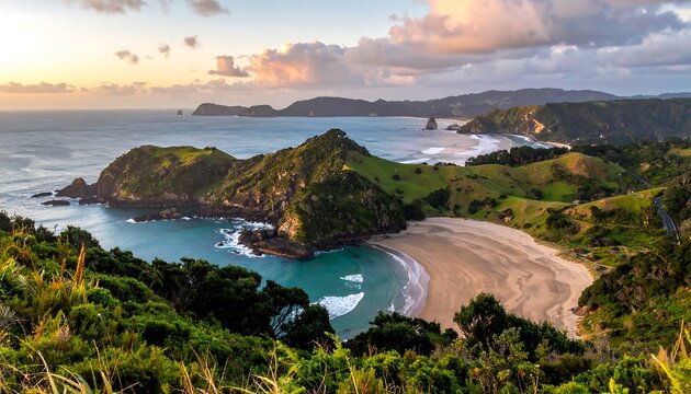 Scenic coastal view at sunrise
