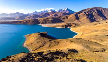 High-altitude lake surrounded by rugged mountains
