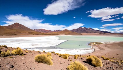 High-altitude lake, vibrant landscape