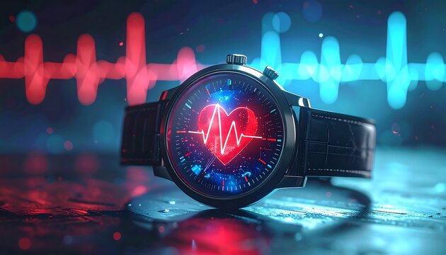 Futuristic smartwatch with heart rate display