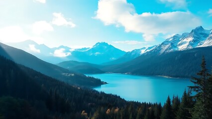 A Serene Blue Lake in a Mountain Valley