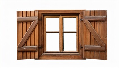 Obraz premium rustic wooden window with shutters on transparent isolated background