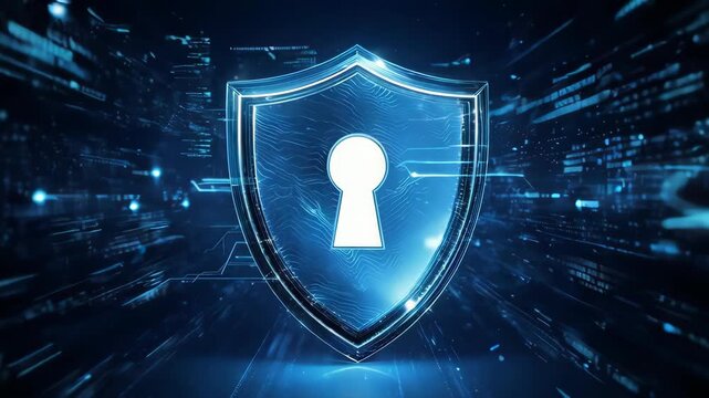 cyber security concept. shield with keyhole icon on digital data background. cyber data security or information privacy idea. blue abstract hi speed internet technology
