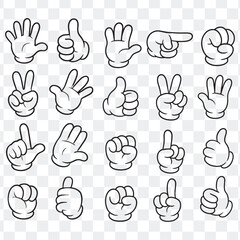 Cartoon Hand Gesture Expressions Silhouette Icon Set