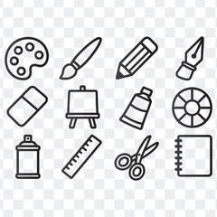 Creative Art Supplies Studio Tools Line Icons