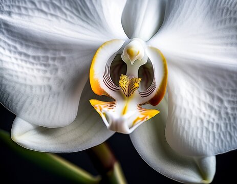 a close up of an elegant white orchid with detailed petals the flower exudes a sense of purity and grace