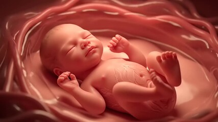 Serene Fetus Develops in Womb, Peaceful Gestation, Lifes Beginning, Medical Animation, Human Growth.