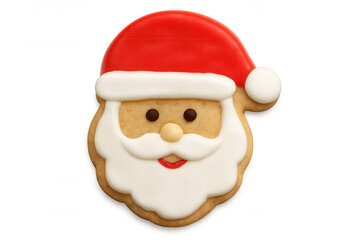 Santa claus cookie with red hat and white beard icing, happy holiday dessert for christmas celebration