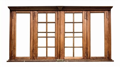 vintage wooden window with multiple panes transparent isolated background