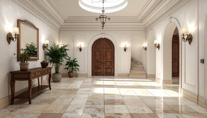 Luxurious, sun-drenched foyer with intricate details