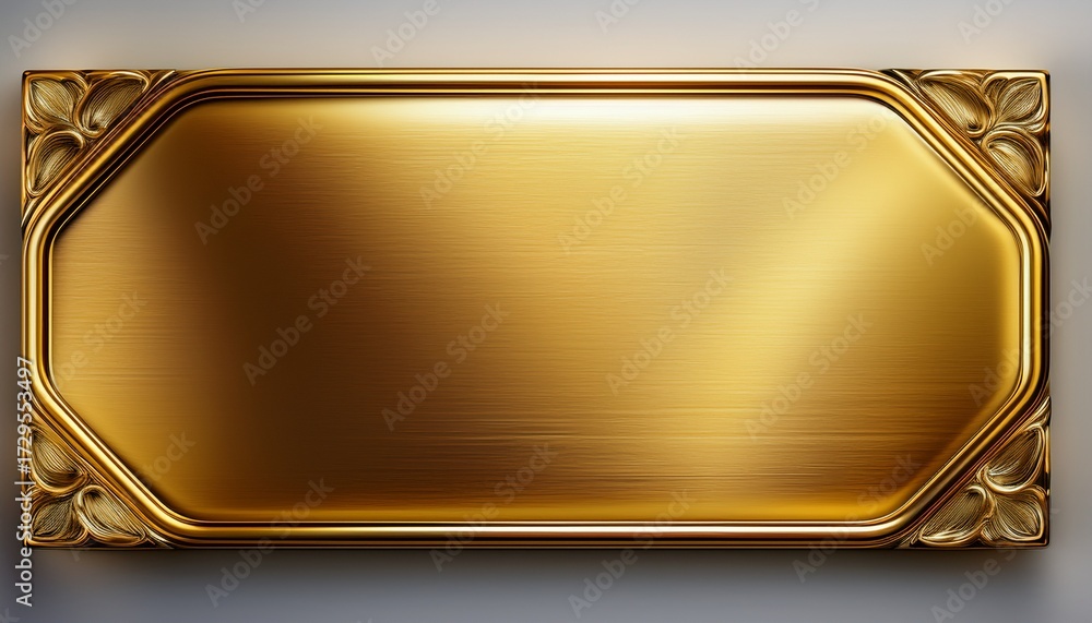 Wall mural polished gold plaque with rectangular shape and decorative edges featuring smooth metallic texture a