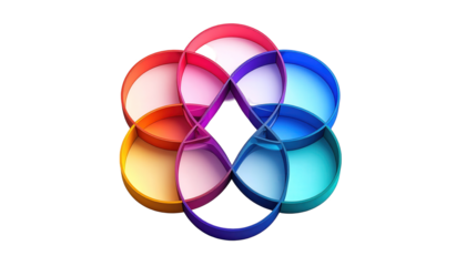 Colorful geometric shapes with layered and intersecting curves, forming an abstract visual composition.