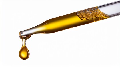 cosmetic pipette with drops of cosmetic oil close up isolated on transparent or white background