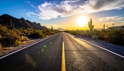 Scenic desert highway at sunset