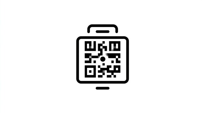 Simple QR code icon on a device screen outline, in black, centered on white - Powered by Adobe