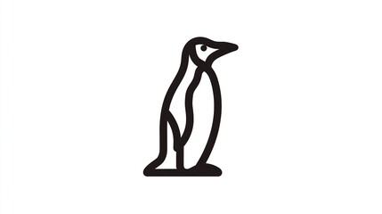 Standing penguin, minimalistic outline, facing right, simple and elegant on white ground