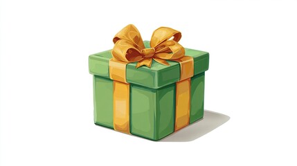 Fototapeta premium A vibrant green gift box with a golden ribbon bow
