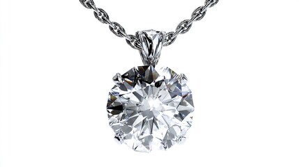 A dazzling solitaire diamond pendant hangs from a thick, rope-style chain, showcasing brilliant facets and a high-quality cut, set in a simple yet elegant white 