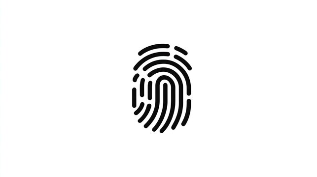 Fingerprint illustration, black and white, minimal design, centered on a stark backdrop