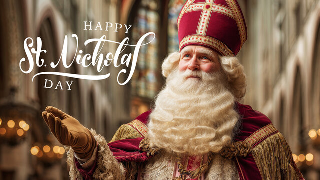 6th of December Saint Nicholas day poster with a lettering.