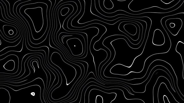 Black and white abstract wavy and curvy lines pattern seamless loop copy space dark background animation.