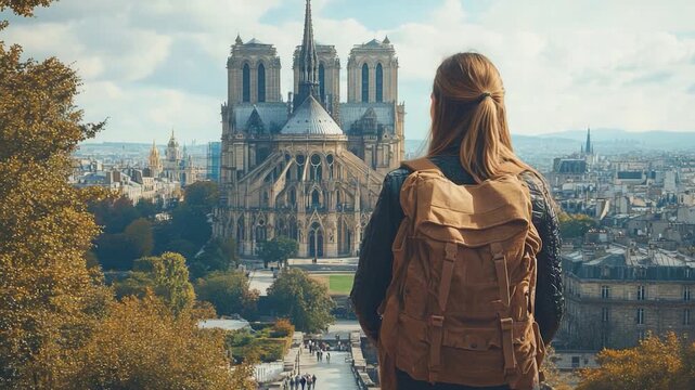 A woman views the city from her vantage point, possibly planning her next move or taking in the sights