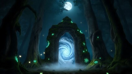 Obraz premium Magical Gate in a Dark Forest