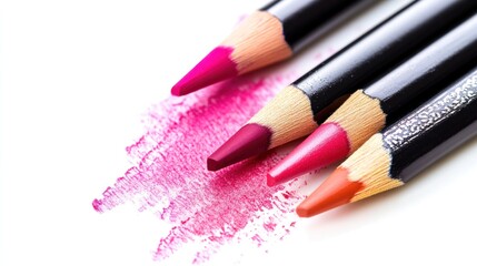 Naklejka premium Close-up of Colorful Makeup Pencils and Swatches