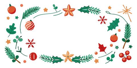 Christmas Frame with Leaves – Festive Holiday Border Vector Illustration 