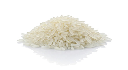 Obraz premium Pristine pile of uncooked white rice grains, essential pantry staple, showcasing natural texture and purity for culinary inspiration