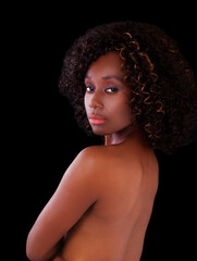 Bare Back Portrait Beautiful African American Woman On Black Background