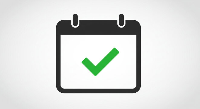 Green checkmark on calendar icon signifies successful task completion, deadline met, or appointment confirmed