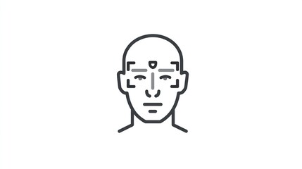 Line drawing of a face with facial recognition target marks