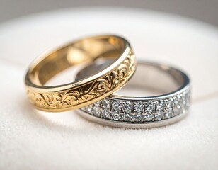 A close-up of two elegant wedding rings, Ideal for jewelry stores, wedding blogs, or engagement announcements.