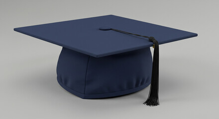 Proudly graduating with a classic navy mortarboard cap and black tassel, celebrating academic achievement and future success