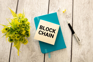 Naklejka premium Wooden block tiles with the letters Block Chain on a white background. The word