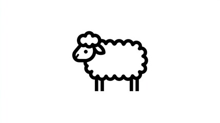Stylized, black outline sheep stands facing left on a solid white background