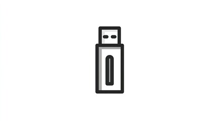 Simple, black outline illustration of a USB flash drive.  It's a rectangular shape with a rectangular connector and a long, vertical slot in the center.  Two small dots