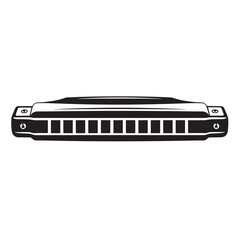 black and white silhouette of a harmonica vector on a white background