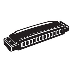 black and white silhouette of a harmonica vector on a white background