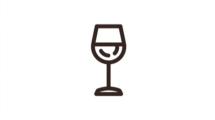 Minimalist brown line art icon of a stemmed wine glass with liquid inside