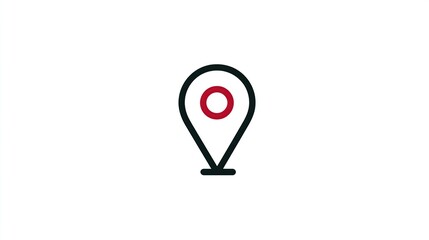 Simple location marker icon, black outline with a red circular center on white