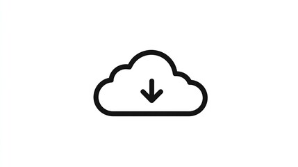 Simple black line drawing of a cloud with a downward arrow inside on white background