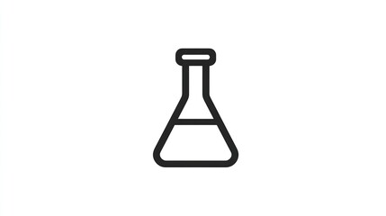 Simple line drawing of a flask with liquid inside, on white background
