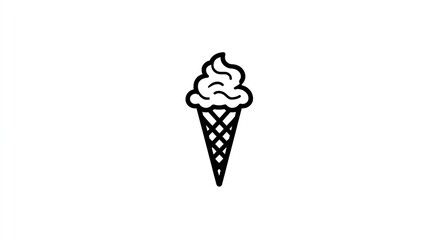 Stylized ice cream cone, black lines on white, simple and centered graphic